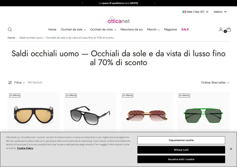 Schermata della pagina offerta di Otticanet