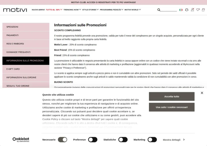 Schermata della pagina offerta di Motivi