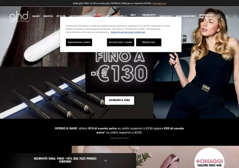 Schermata della pagina offerta di GHD