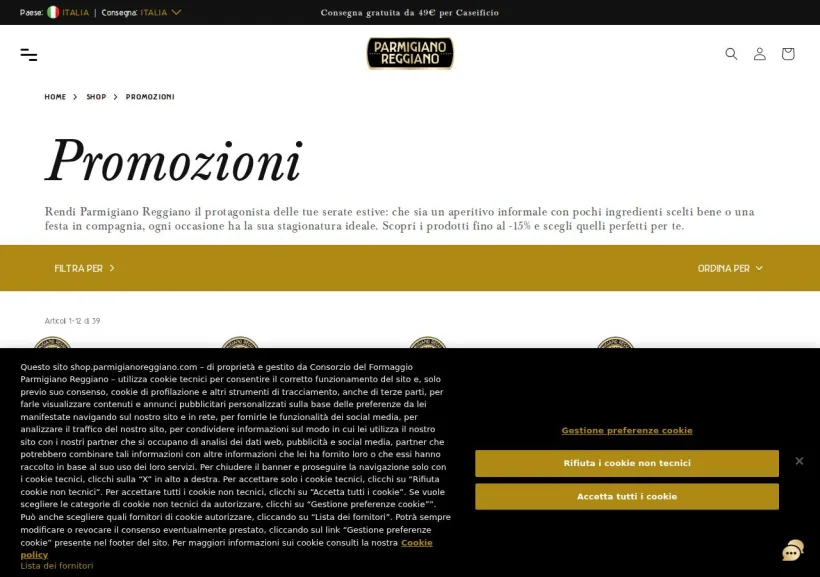 Schermata della pagina offerta di Parmigiano Reggiano