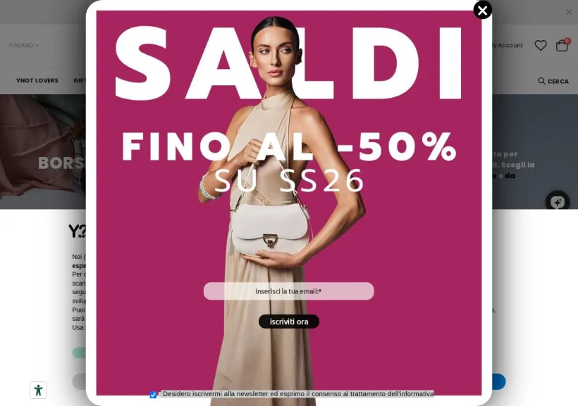 Schermata della pagina offerta di YNot