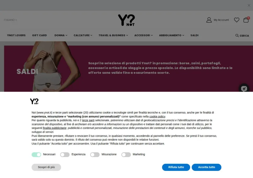 Schermata della pagina offerta di YNot