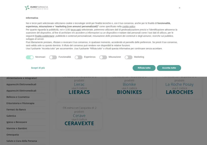 Schermata della pagina offerta di Eurofarmacia
