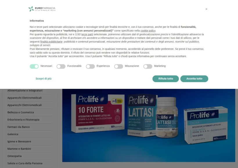 Schermata della pagina offerta di Eurofarmacia
