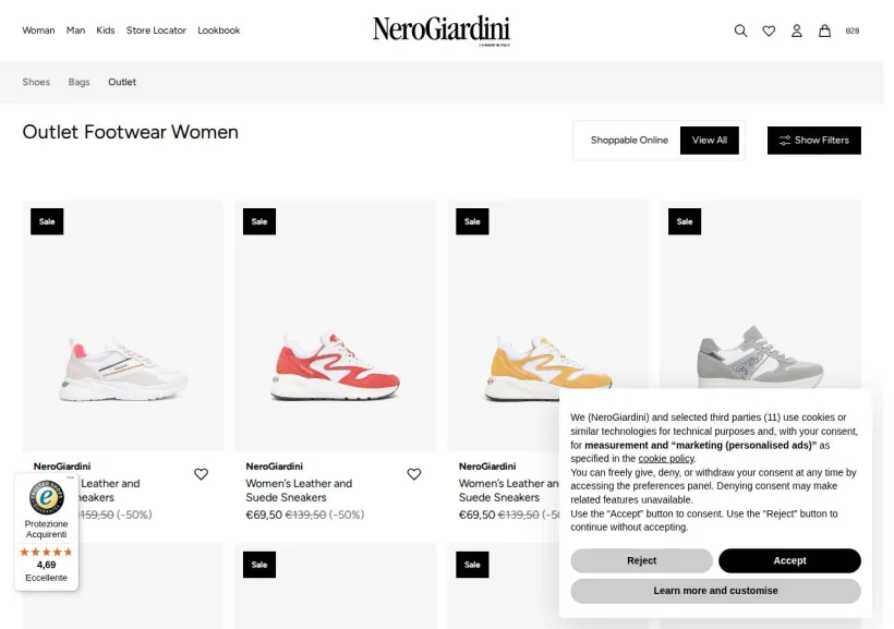 Schermata della pagina offerta di NeroGiardini
