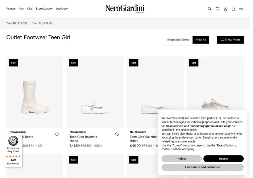 Schermata della pagina offerta di NeroGiardini