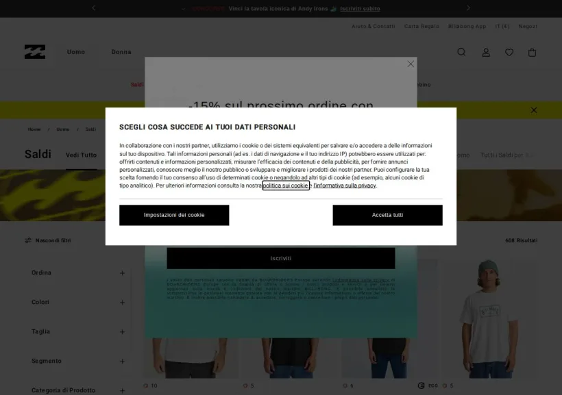 Schermata della pagina offerta di Billabong