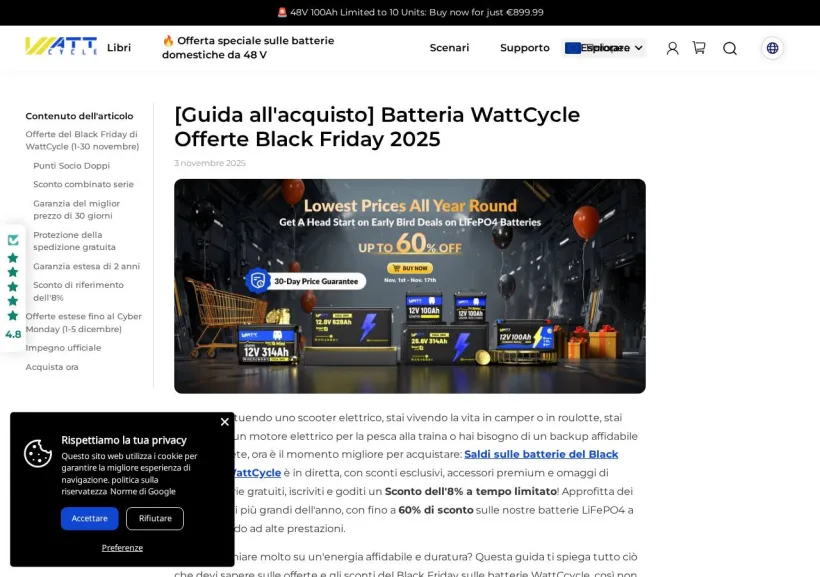 Schermata della pagina offerta di Wattcycle