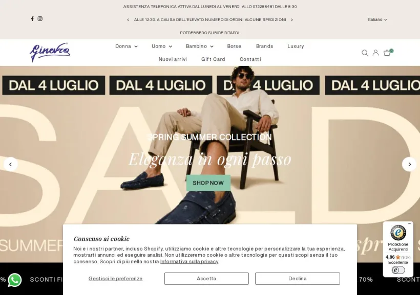 Schermata della pagina offerta di Ginevra Calzature