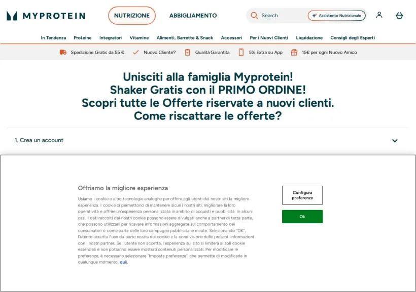 Schermata della pagina offerta di MyProtein