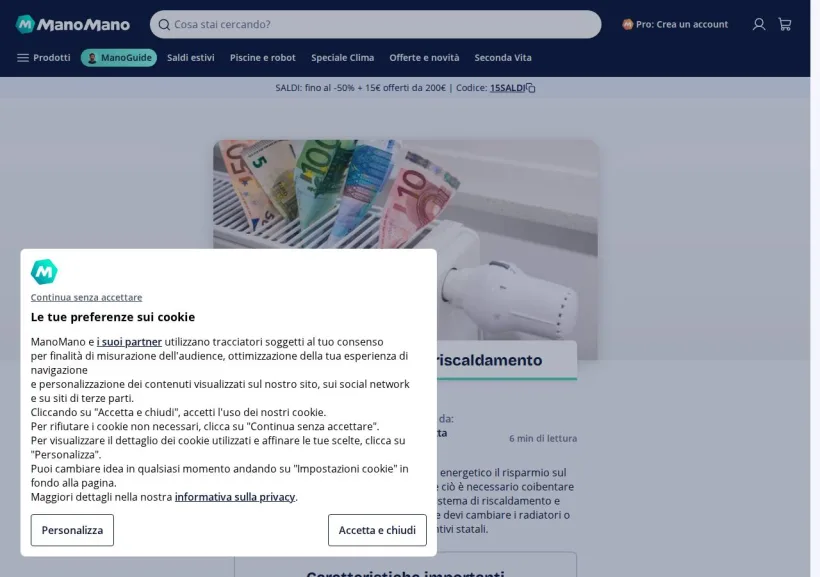 Schermata della pagina offerta di ManoMano