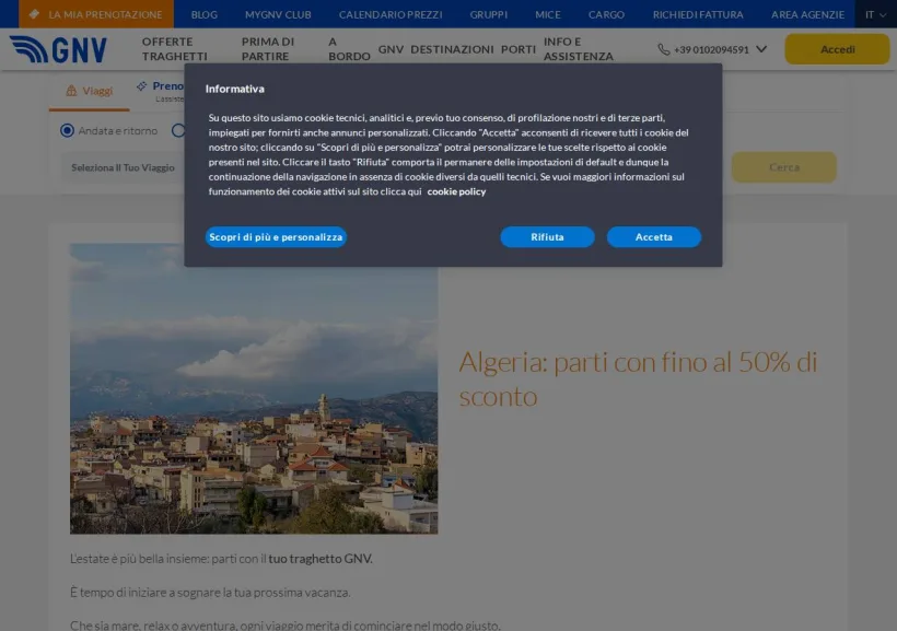 Schermata della pagina offerta di Grandi Navi Veloci