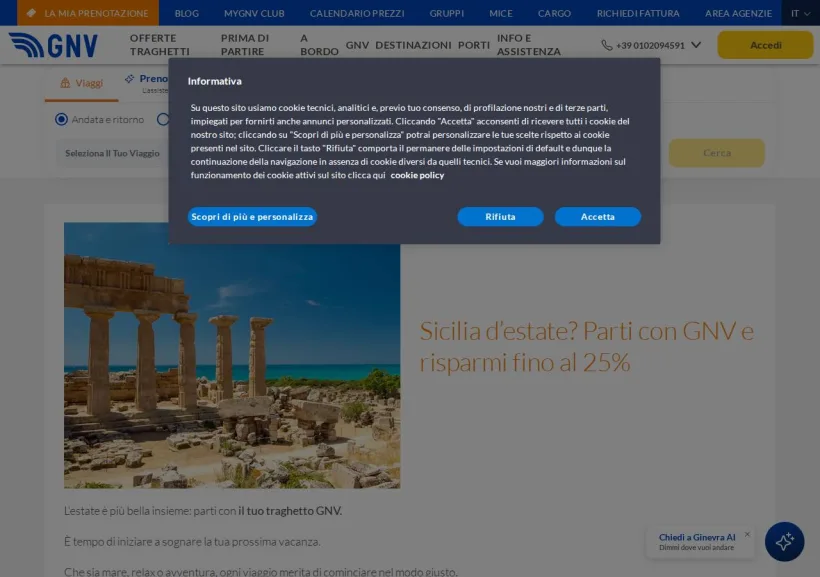 Schermata della pagina offerta di Grandi Navi Veloci