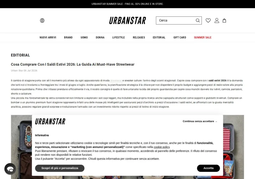 Schermata della pagina offerta di Urbanstar