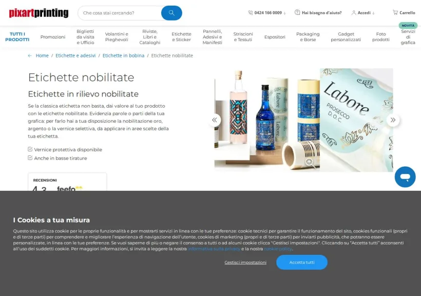 Schermata della pagina offerta di Pixartprinting