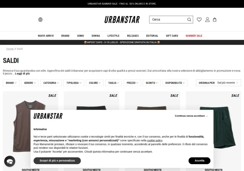 Schermata della pagina offerta di Urbanstar