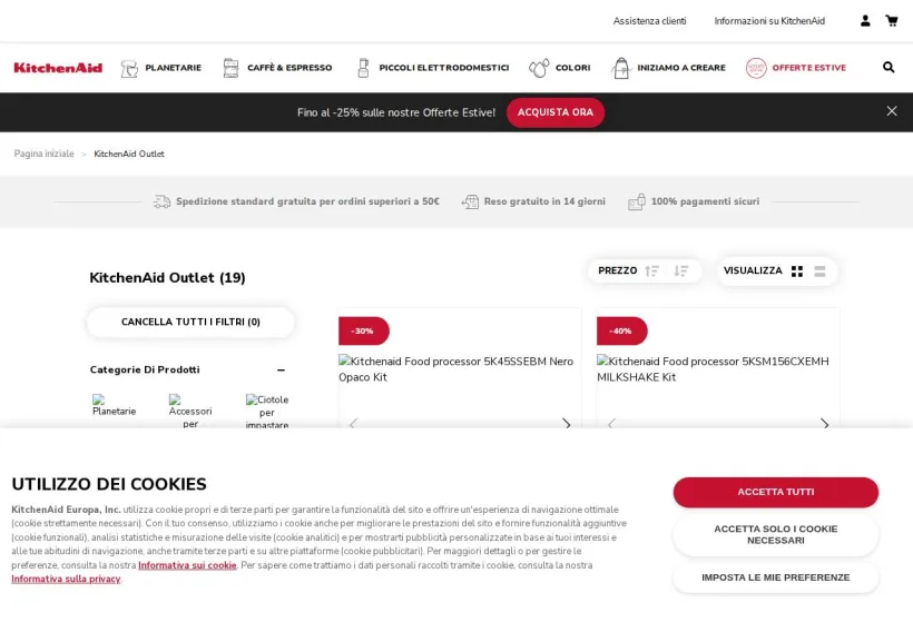 Schermata della pagina offerta di KitchenAid