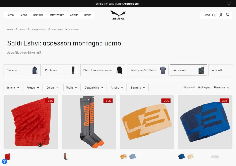 Schermata della pagina offerta di Salewa