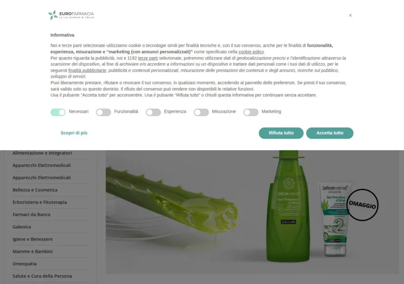 Schermata della pagina offerta di Eurofarmacia