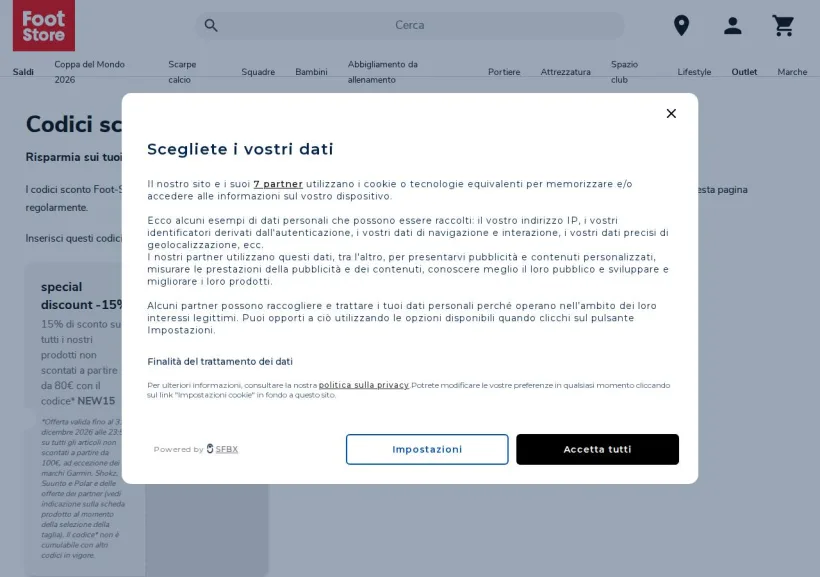Schermata della pagina offerta di Foot-Store