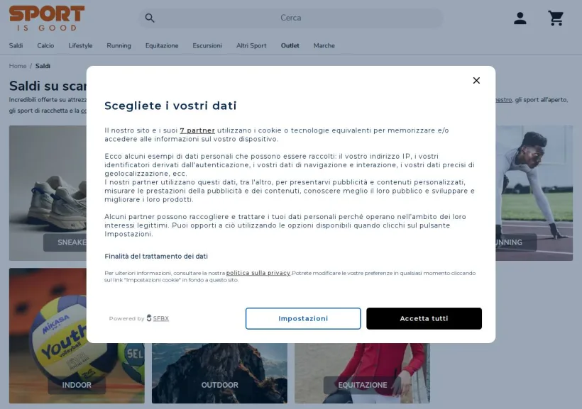 Schermata della pagina offerta di Sport is good