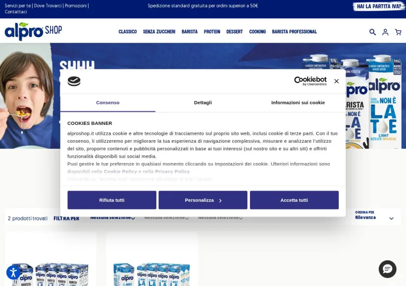 Schermata della pagina offerta di Alpro