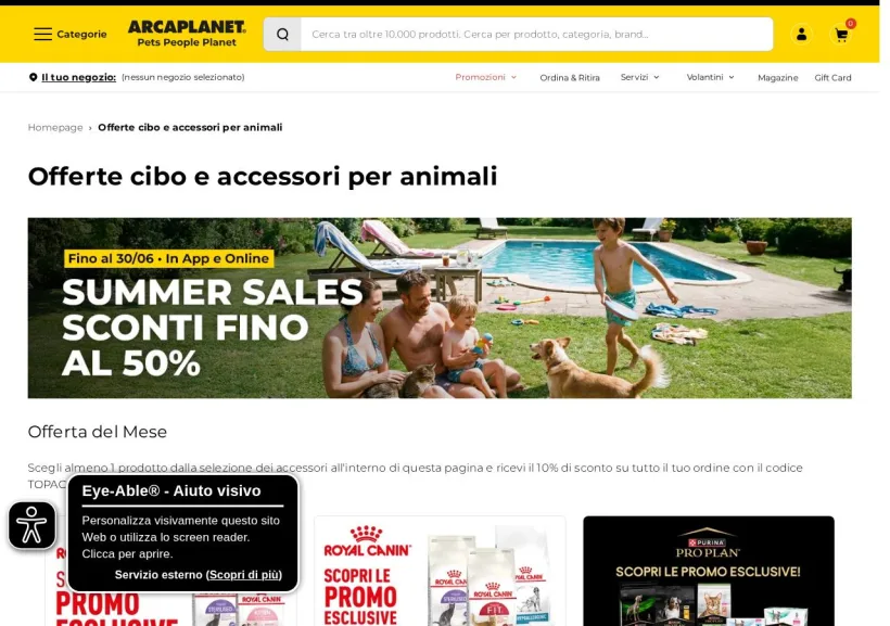 Schermata della pagina offerta di Arcaplanet