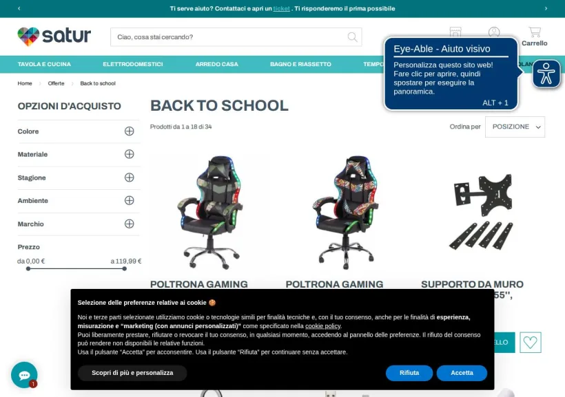 Schermata della pagina offerta di Satur