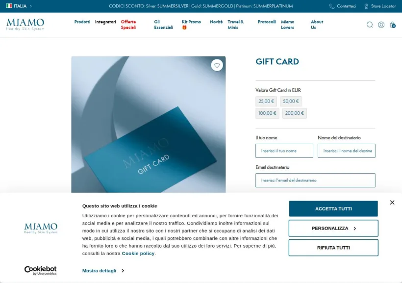 Schermata della pagina offerta di Miamo