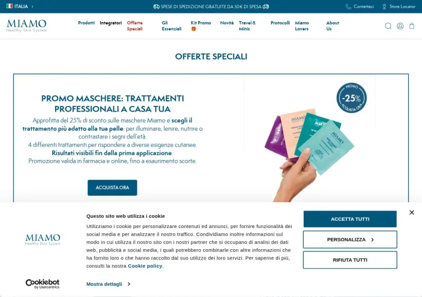 Schermata della pagina offerta di Miamo