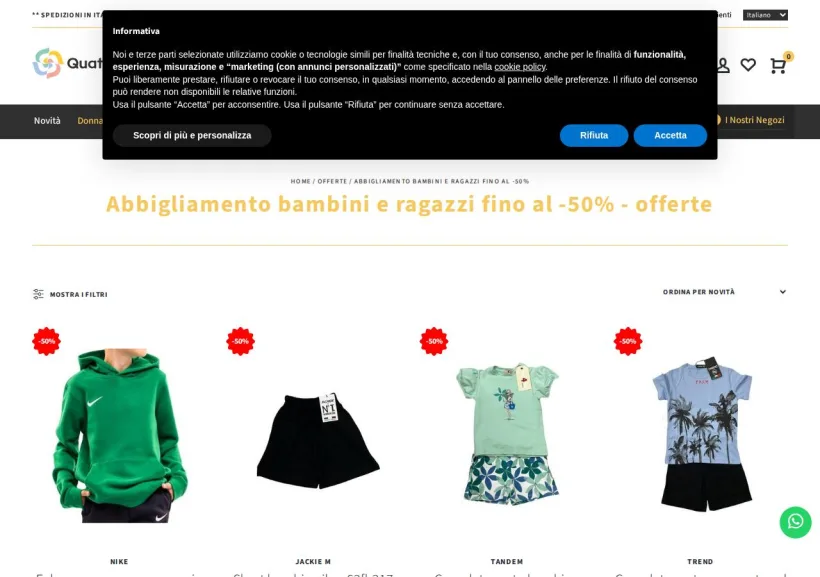 Schermata della pagina offerta di Quattro Stagioni