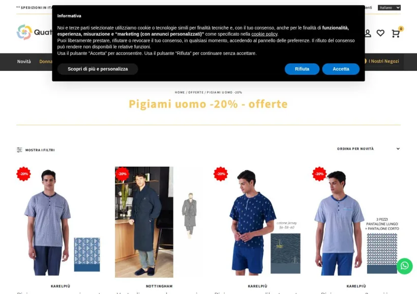 Schermata della pagina offerta di Quattro Stagioni