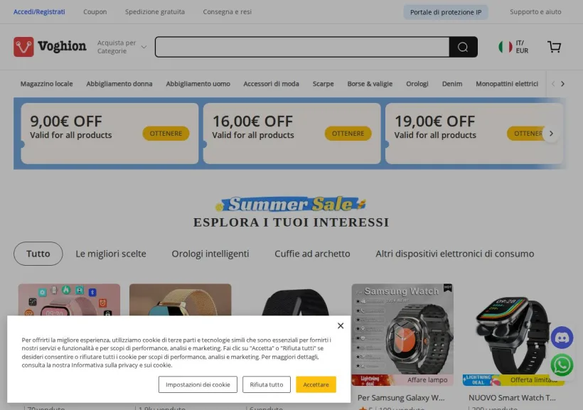 Schermata della pagina offerta di Voghion