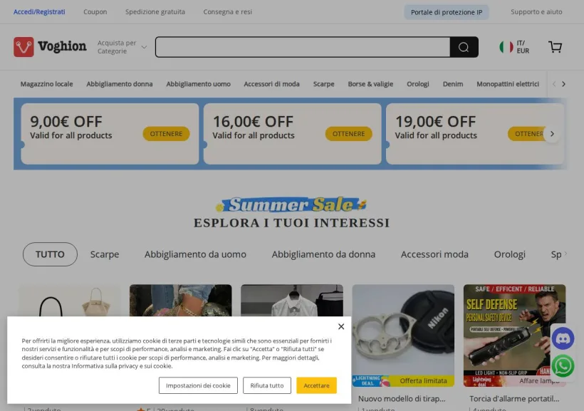 Schermata della pagina offerta di Voghion