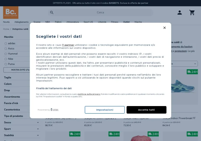 Schermata della pagina offerta di Basket-Center
