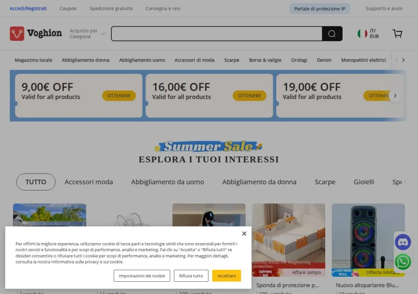 Schermata della pagina offerta di Voghion