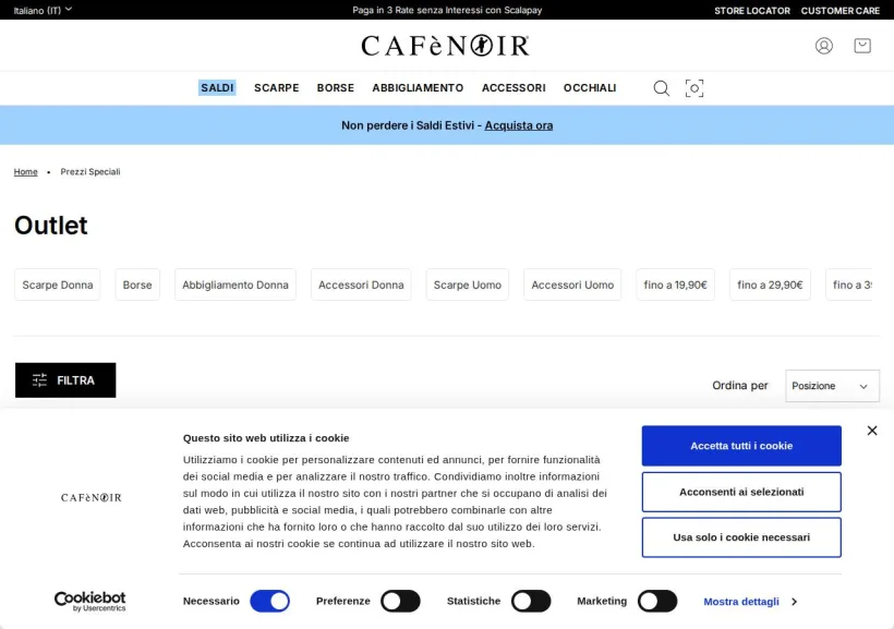 Schermata della pagina offerta di CafèNoir 