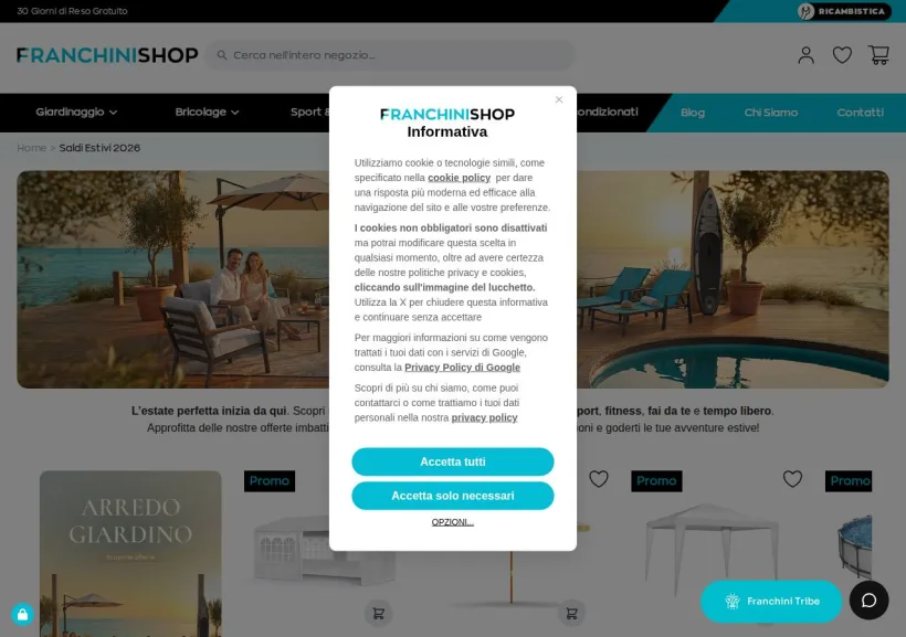 Schermata della pagina offerta di Franchini Shop