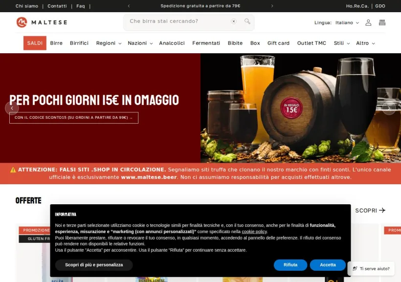 Schermata della pagina offerta di Maltese
