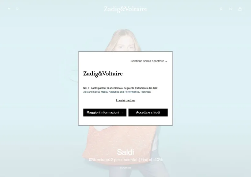 Schermata della pagina offerta di Zadig & Voltaire