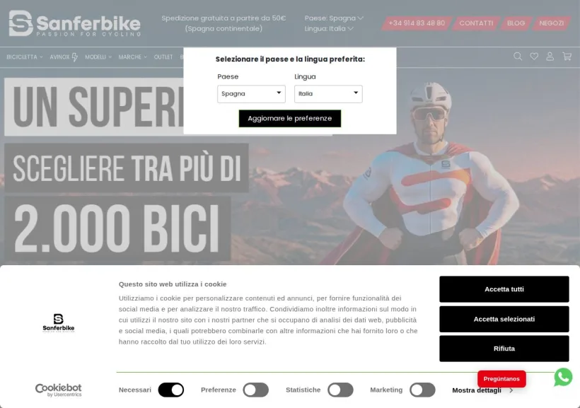 Schermata della pagina offerta di Sanferbike Italy