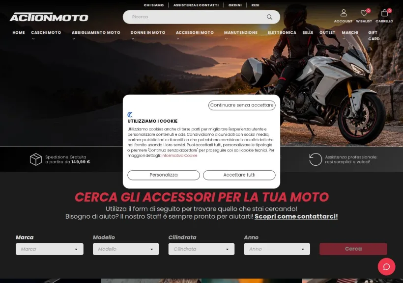 Schermata della pagina offerta di Action Moto