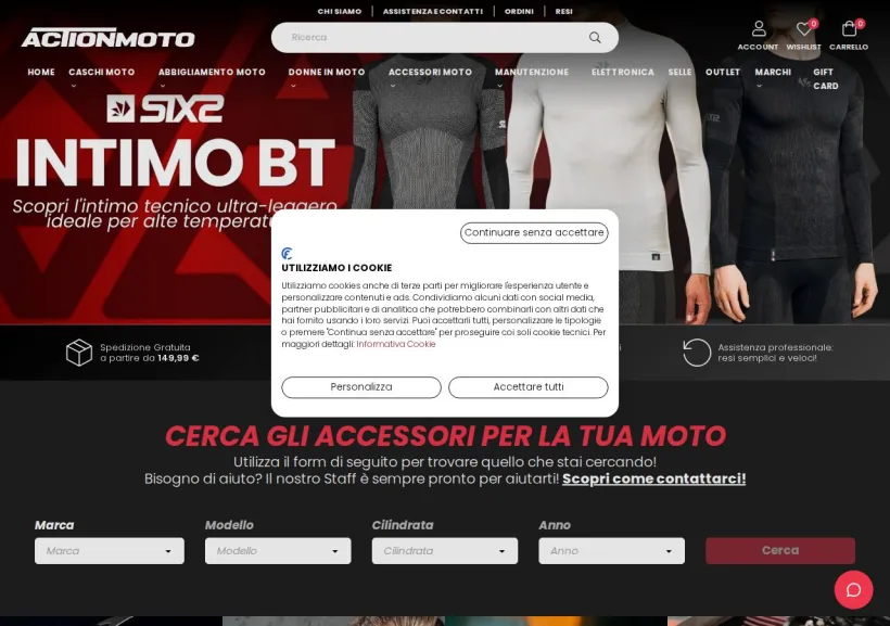 Schermata della pagina offerta di Action Moto
