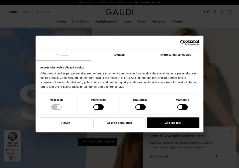 Schermata della pagina offerta di Gaudì