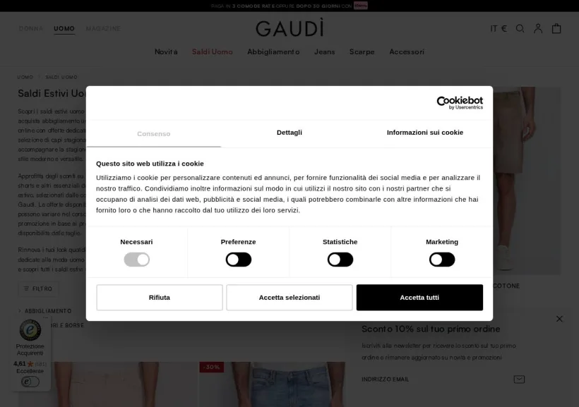 Schermata della pagina offerta di Gaudì