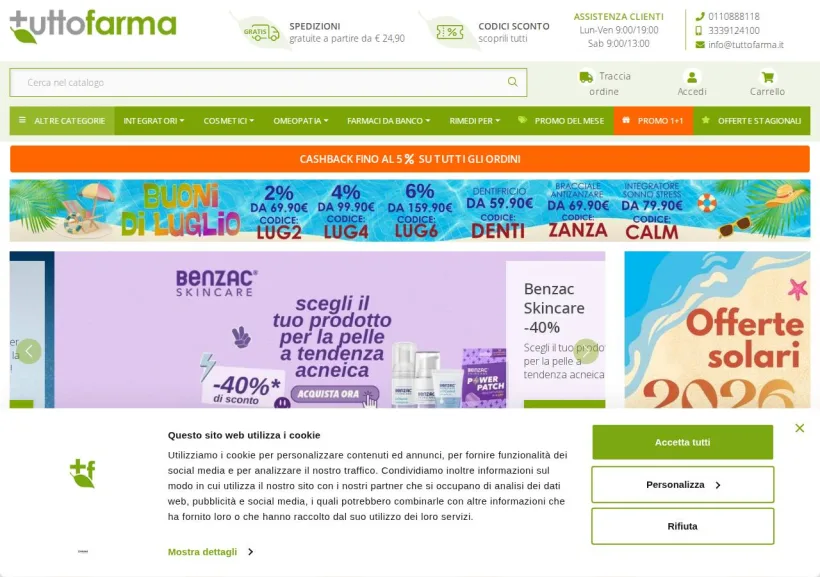 Schermata della pagina offerta di Tuttofarma