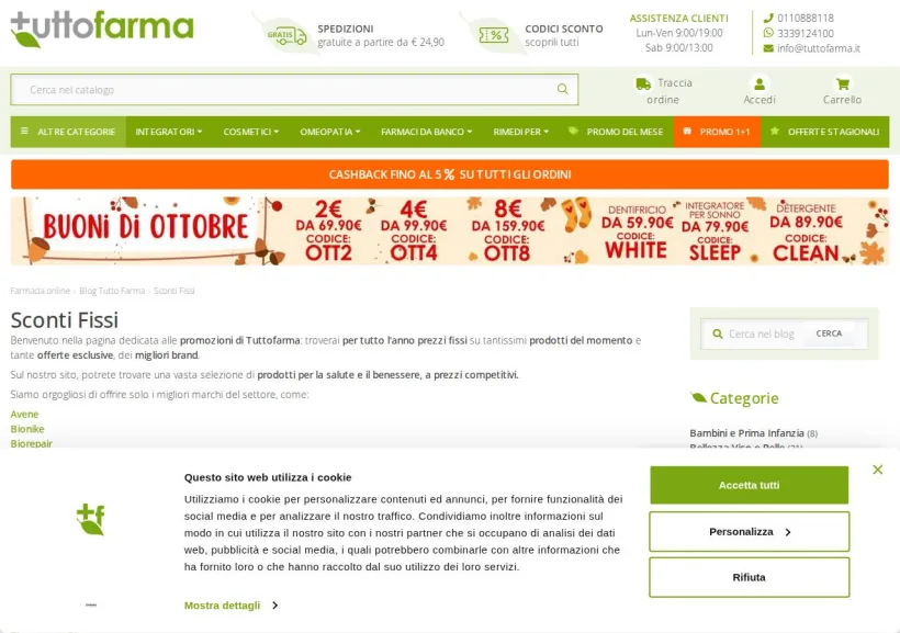 Schermata della pagina offerta di Tuttofarma