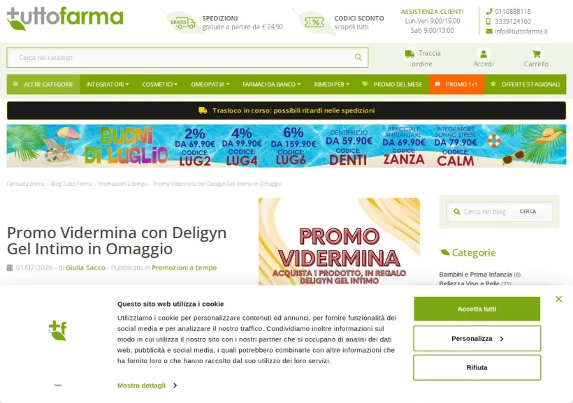 Schermata della pagina offerta di Tuttofarma