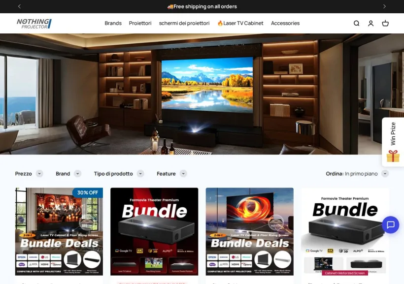 Schermata della pagina offerta di Nothingprojector