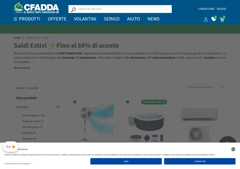 Schermata della pagina offerta di CFadda